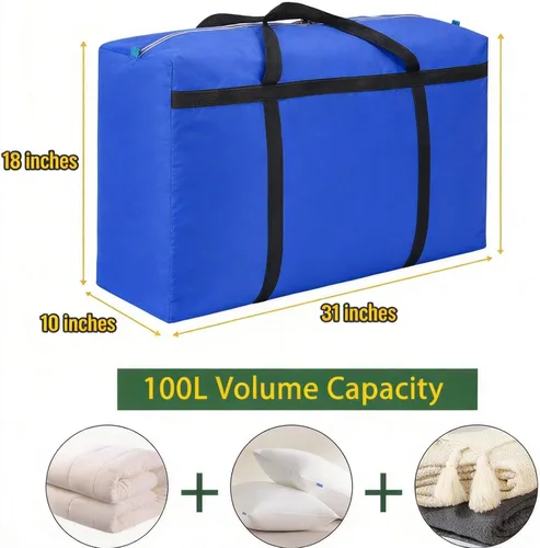 Vista 4 de 3 bolsas de almacenamiento extra grandes de 26.5 galones con asa fuerte, bolsas de viaje para ropa de viaje, color azul, negro y amarillo