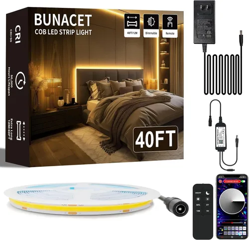 Vista 9 de Tira LED COB para exteriores de 20 pies, IP67, impermeable, 3000 K, luces blancas cálidas