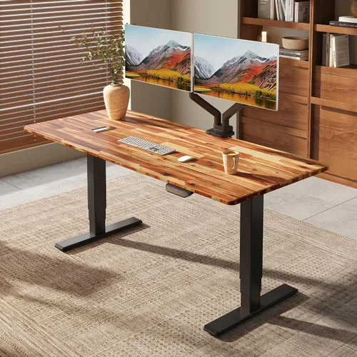 Vista 22 de FLEXISPOT E6 MAX Woodix - Escritorio de pie de madera maciza de acacia de 48 x 24 pulgadas, doble motor, resistente, capacidad de 330 libras