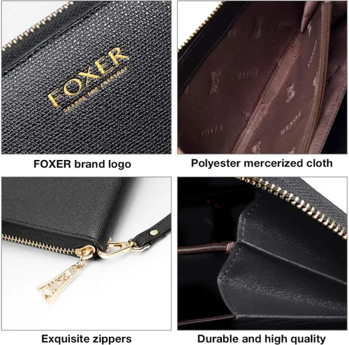Vista 4 de Carteras de cuero para mujer, cuero genuino RFID bloqueo caja de regalo embalaje