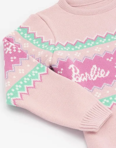 Vista 7 de Barbie Suéter de Navidad para niñas con logotipo de muñeca rosa de punto