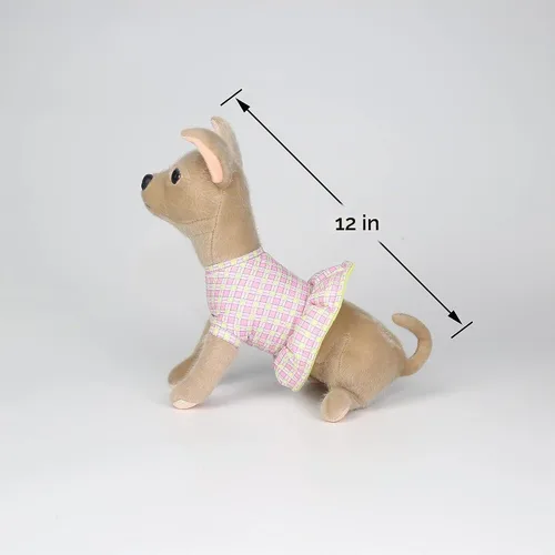 Vista 2 de CU-MATE Perro de peluche Chihuahua de 12 pulgadas, juguete realista de cachorro sentado con falda (regalo de presente)