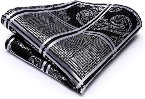 Vista 330 de Hi-Tie Corbata clásica de cachemira para hombre con pañuelo y gemelos a cuadros