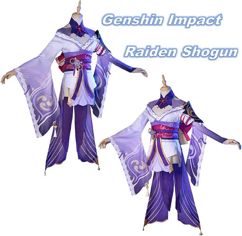 Vista 3 de Raiden Shogun - Disfraz de cosplay de Genshin Impact Baal, conjunto completo de Halloween para mujer (M, juego completo)