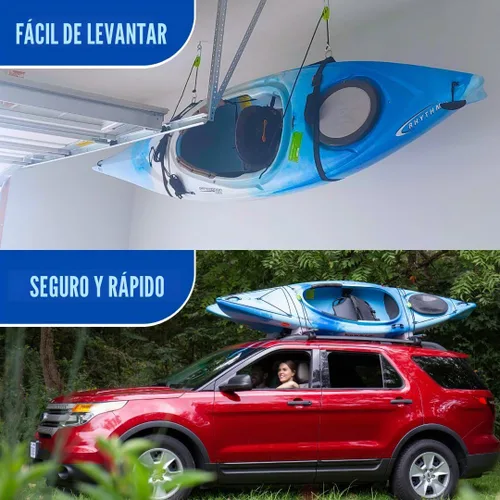 Vista 4 de Tie Boss Percha para kayak, alzamiento de kayak y sistema de almacenamiento de techo de garaje superior