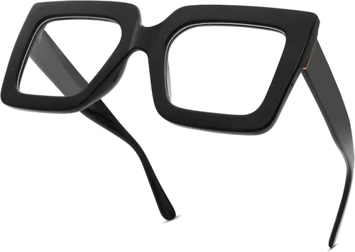 Vista 2 de Pro Acme Gafas de bloqueo de luz azul, marcos cuadrados grandes, anteojos falsos para mujer