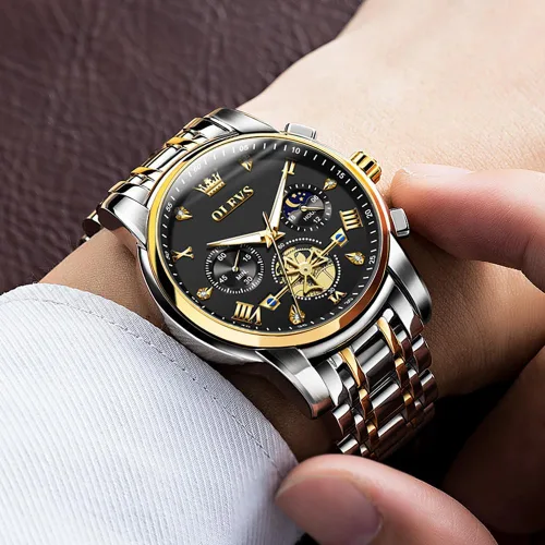 Vista 4 de OUPINKE Mens Watches Fashion Sport WristWatches Multifunction Chronograph Analog Quartz Luminous Waterproof Calendar Stainless Steel Bracelet