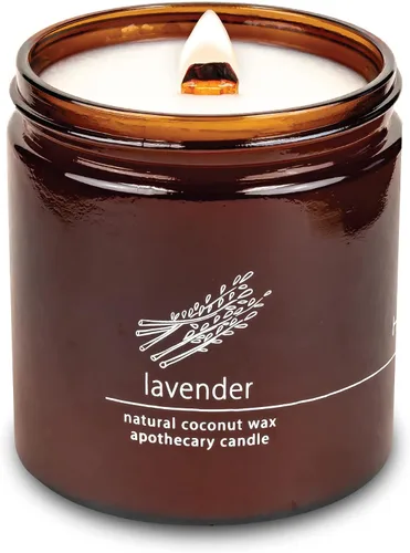 Vista 79 de Vela de mecha de madera agrietada Hemlock Park hecha a mano con cera de coco natural (grande de 16 oz, ámbar) Coconut Apricot Wax Crackling Wood