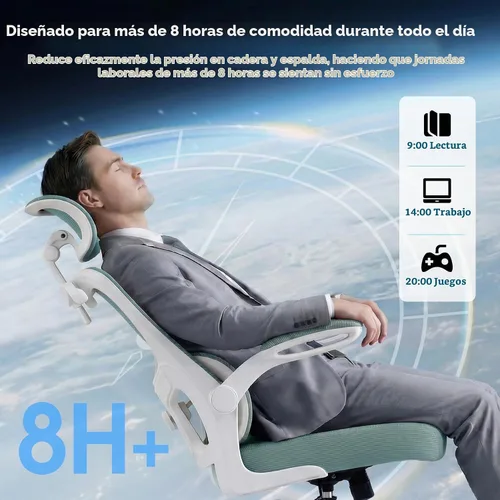 Vista 7 de AreShark Silla de Oficina Ergonómica con Soporte Lumbar Ajustable y Gancho para Respaldo, Silla de Malla Transpirable con Respaldo Alto y Ruedas