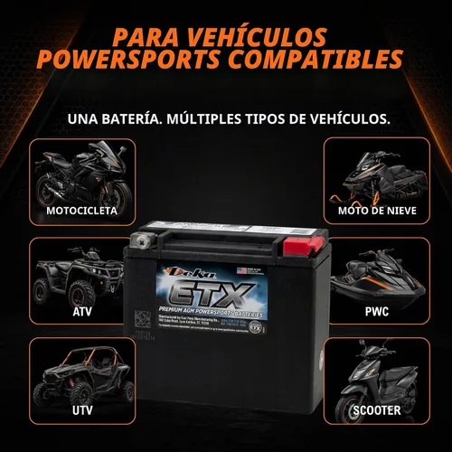 Vista 7 de Deka Power Sports ETX20L batería