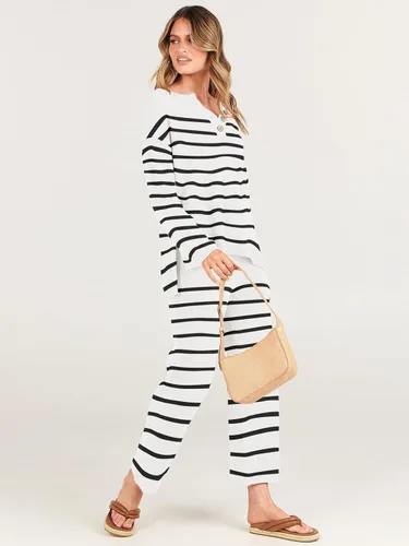 Vista 5 de ANRABESS Conjunto de 2 piezas para mujer, conjunto de suéter holgado holgado de punto de gran tamaño, conjunto de ropa de descanso a juego de moda