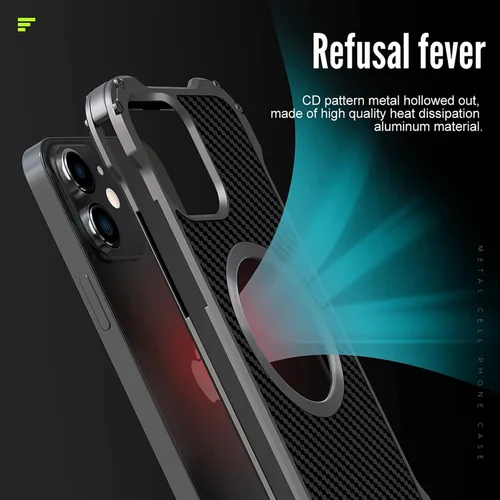 Vista 2 de Funda de disipación de calor hueca trasera para iPhone 12, a prueba de golpes a prueba de caídas con protector de lente soporte Magsafe cargador