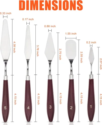 Vista 2 de Cuchillo de paleta – 5 cuchillos de acero inoxidable con bordes lisos y mango de madera para un agarre resistente, raspador de mezcla para pintura