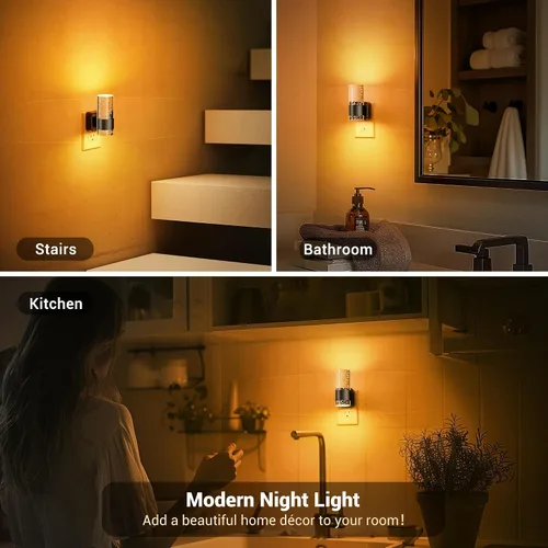 Vista 6 de JandCase Luz nocturna, luces nocturnas automáticas enchufables a la pared, luz nocturna LED regulable con brillo ajustable, luces nocturnas