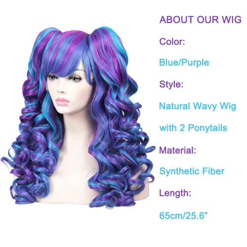 Vista 4 de ColorGround - Peluca larga rizada para cosplay con 2 coletas, talla única