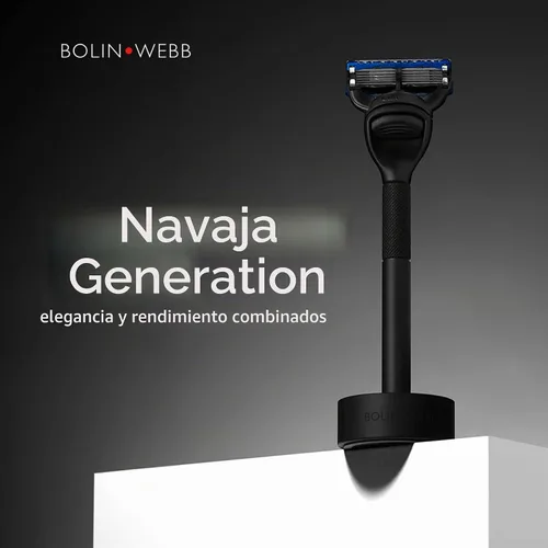Vista 4 de Bolin Webb Generation Razor & Stand - Maquinillas de afeitar de lujo para hombres con 5 cuchillas Gillette Fusion, afeitadora de aluminio de alta