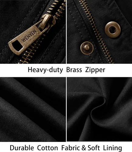 Vista 7 de WenVen Chaqueta de solapa militar de algodón de lona casual para hombre