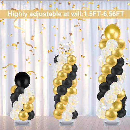 Vista 4 de Kit de soporte para columna de globos con 100 globos, 2 juegos ajustables de 7 pies con bases para piso, soporte de globo de metal ajustable