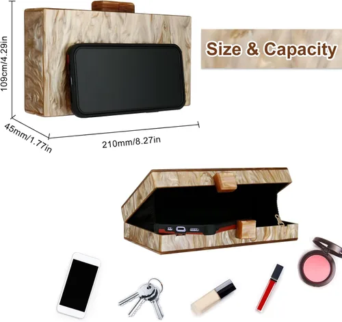 Vista 2 de YYW Monederos de mano de acrílico para mujer de boda bolso cruzado de noche multicolor con cadena desmontable