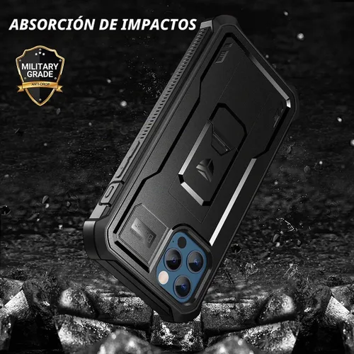 Vista 5 de Dexnor Funda para iPhone 12 y iPhone 12 Pro, [protector de pantalla y soporte integrados] Protección de grado militar resistente a prueba de golpes