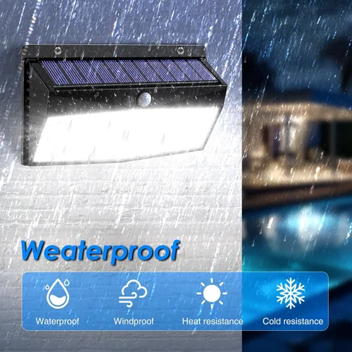 Vista 7 de 368 luces LED solares para exteriores con sensor de movimiento, valla solar con 3 modos de iluminación, seguridad alimentada, impermeable