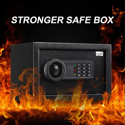 Vista 3 de Tenamic - Caja de seguridad de 0.4 pies cúbicos a prueba de incendios e impermeable, con teclado, caja de seguridad pequeña para gabinete, de acero
