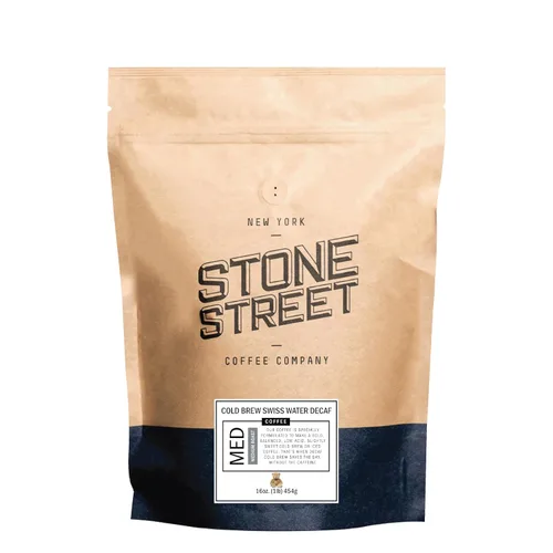 Vista 10 de Stone Street Café descafeinado frío, proceso de agua suizo, molido gruesa, tostado medio, 1 libra.