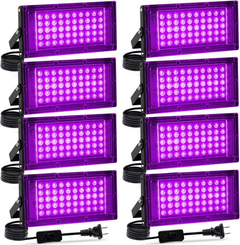 Vista 10 de Paquete de 2 luces negras de 50 W, luz negra LED con enchufe e interruptor de EE. UU., luces negras para fiestas brillantes y de neón, Halloween