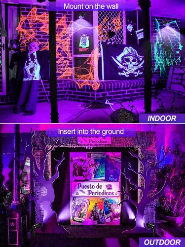 Vista 7 de Proyector de Halloween de 15 W, luces LED negras, iluminación de paisaje, impermeable, luz negra al aire libre con enchufe de EE. UU. para fiesta