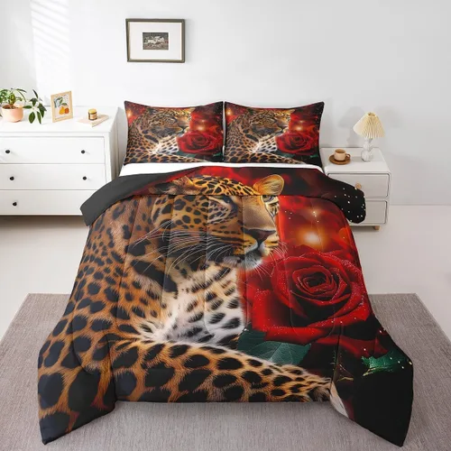 Vista 24 de Erosebridal Juego de ropa de cama individual de animales del zoológico para niños, lindo juego de edredón de animales salvajes de dibujos animados