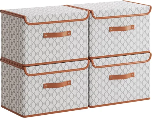 Vista 14 de Tuza Paquete de 2 contenedores de almacenamiento con tapas, contenedor organizador plegable de armario, caja organizadora de tela con asas, cajas