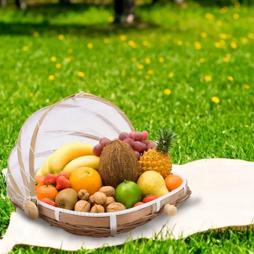 Vista 2 de GANAZONO 2 cestas de bambú para manualidades, cestas de mimbre rústicas para bollo al vapor, secado de alimentos, recogedor de gran capacidad