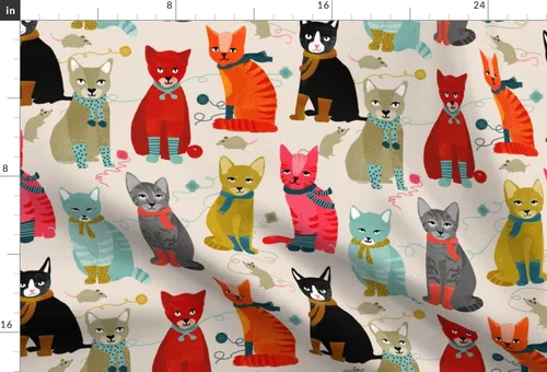 Vista 3 de Spoonflower Tela - Gatitos Arena Luz Tejer Gato Señoras Gatos Ilustración Moda Impreso en Tela de Gasa Cuarto Grasa - Costura Ropa de Moda Vestidos