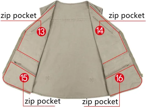 Vista 3 de Yipin Shang Chaleco de algodón multifuncional de 16 bolsillos para hombre, clásico, práctico, caza, viajes, montañismo, trotar
