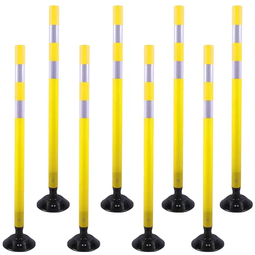 Vista 10 de OrangeStar Paquete de 8 conos de tráfico azules con base de resorte, postes de delineador de 48 pulgadas con rayas reflectantes para seguridad vial