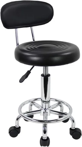 Vista 8 de KKTONER - Taburete rodante moderno de cuero sintético con respaldo bajo, altura ajustable, silla de trabajo para salón, diseño para dibujo, Negro
