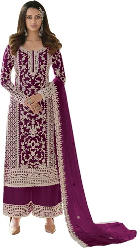 Vista 10 de STELLACOUTURE India paquistaní Eid festival red bordado material salwar kameez traje para las mujeres con dupatta 2406-O
