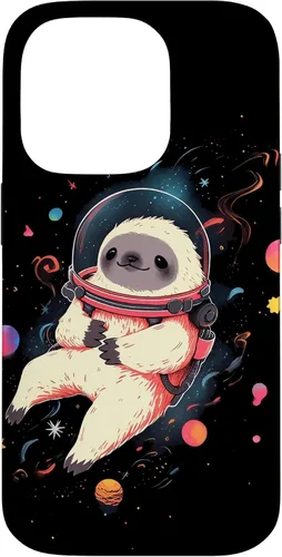 Vista 17 de Sloth Floating in Space Planets Stars Sloth Lover Case for iPhone 16