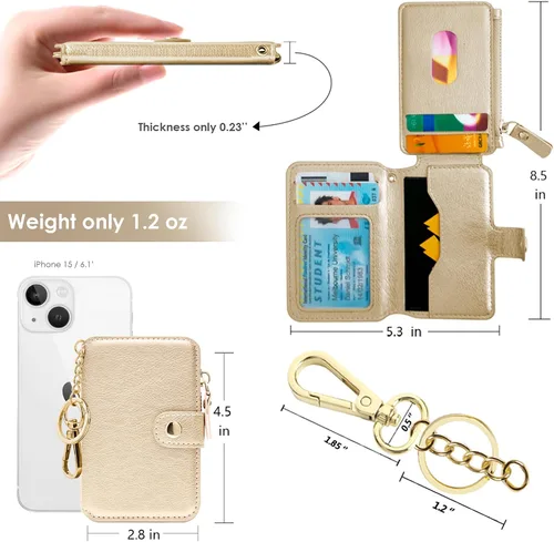 Vista 72 de Cartera con llavero, tarjetero con bloqueo RFID de piel, funda para tarjetas de crédito con cremallera para mujer