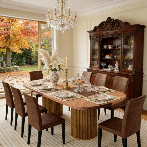 Vista 52 de Mesa de comedor extra larga de 78.7 pulgadas para 6-10 personas, mesa de cocina moderna con bases estriadas, mesa de comedor rectangular de granja