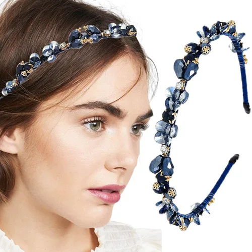 Vista 9 de Diademas barrocos de diamantes de imitación púrpura fina banda para el cabello con cuentas de cristal brillante para mujer (morado)