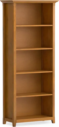 Vista 24 de SIMPLIHOME Amherst - Librero de 70 pulgadas de alto con 5 estantes de madera maciza en color marrón rústico, almacenamiento transicional para sala