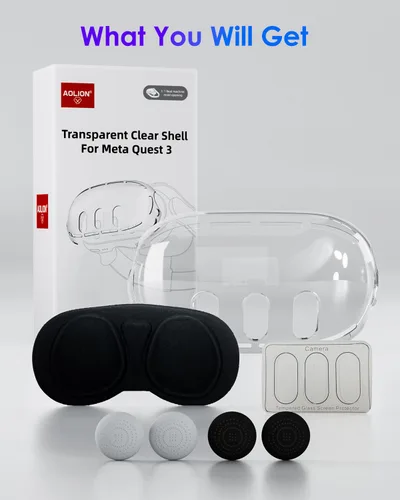 Vista 7 de OLCLSS Accessories for Meta Quest 3, VR Accessory Set for Quest 3, VR Accessories Included Transparent Shell Cover, Lens Tempered Glass Protector