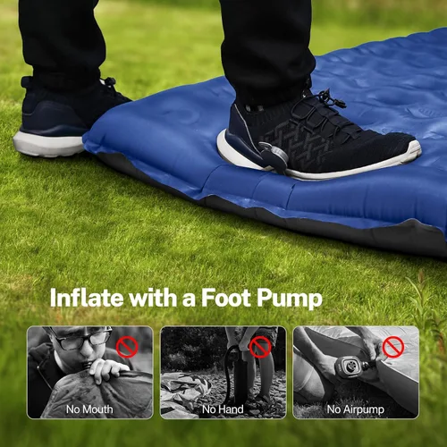 Vista 5 de OGERY Colchoneta de dormir para campamento, almohadilla de dormir reforzada extra gruesa de 6 pulgadas con almohadas y bomba de pie integrada Azul