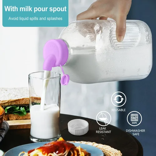 Vista 2 de Ritayedet Botella de leche de vidrio resistente de 64 oz con tapa de rosca hermética reutilizable y fuerte - Botellas de agua de 1/2 galón