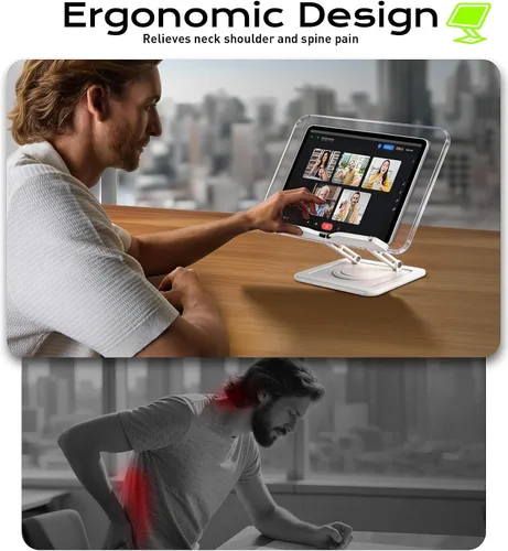 Vista 2 de LOXP - Soporte ergonómico para libros para lectura, soporte giratorio de 360° con clip de página Adjustable height angle, Hands-free, anti-slip