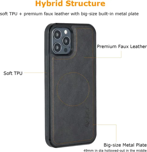 Vista 3 de GripBig Series - Funda para iPhone 12 y 12 Pro, placa de metal integrada para montaje magnético, funciona con cargadores certificados Qi, compatible