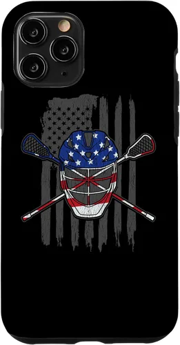 Vista 28 de iPhone 11 bandera estadounidense lacrosse Player Tee Lacrosse Portero caso