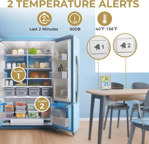 Vista 2 de Termómetro de refrigerador Alarma Digital Inalámbrico Refrigerador Colorido