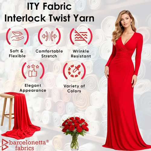 Vista 2 de ITY - Tela de jersey Tejido de elastano, elástico en 2 direcciones, 95% poliéster, 5% elastano, antiarrugas, transpirable, 60 pulgadas de ancho